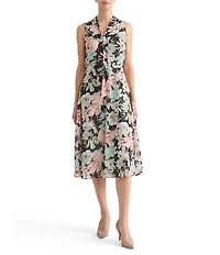 Kasper Tie Front Printed Clip Dot Midi Dress
