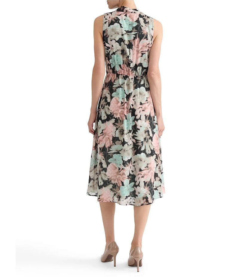 Kasper Tie Front Printed Clip Dot Midi Dress