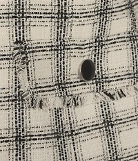 Kasper Tweed Fringe Collarless Round Neck Long Sleeve Cardigan