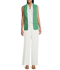 Kasper Tweed Notch Collar Sleeveless Vest