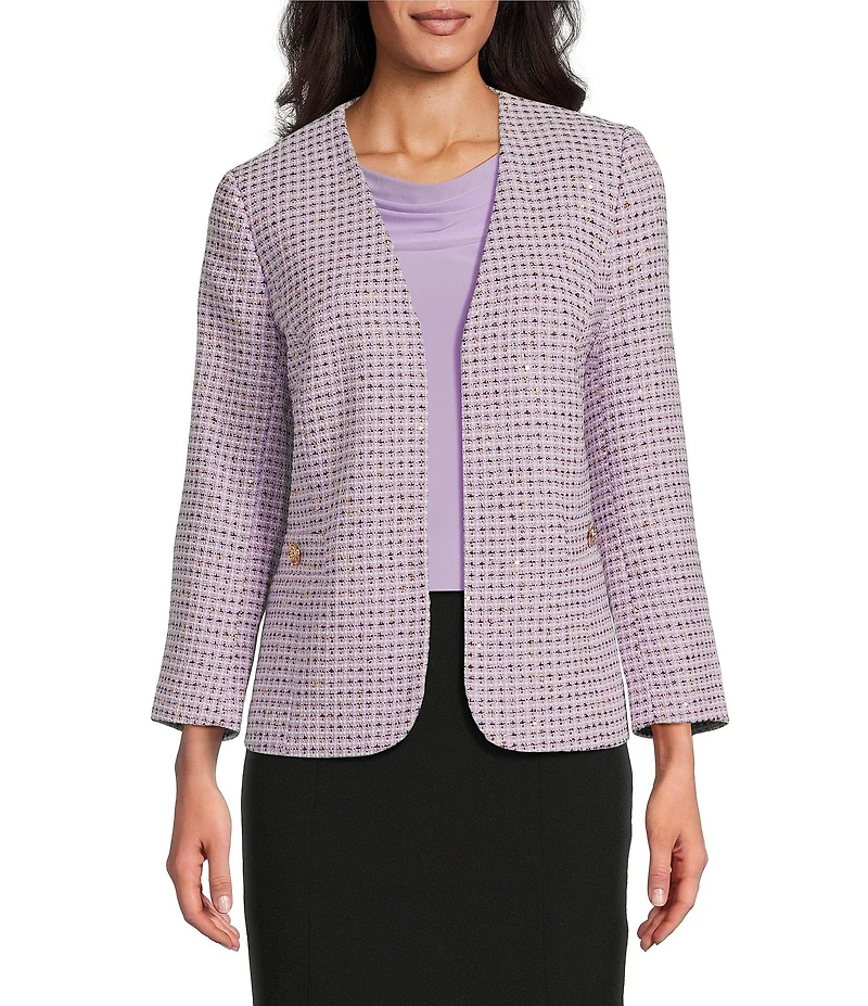 Kasper Tweed Open Front 3/4 Sleeve Jacket