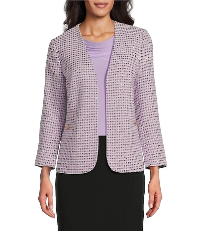 Kasper Tweed Open Front 3/4 Sleeve Jacket