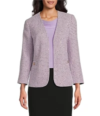 Kasper Tweed Open Front 3/4 Sleeve Jacket