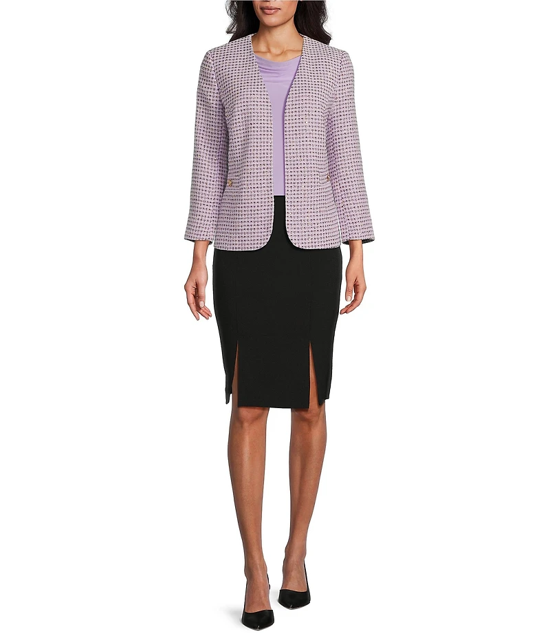 Kasper Tweed Open Front 3/4 Sleeve Jacket