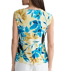 Kasper Twisted Neck Printed Jersey Knit Top