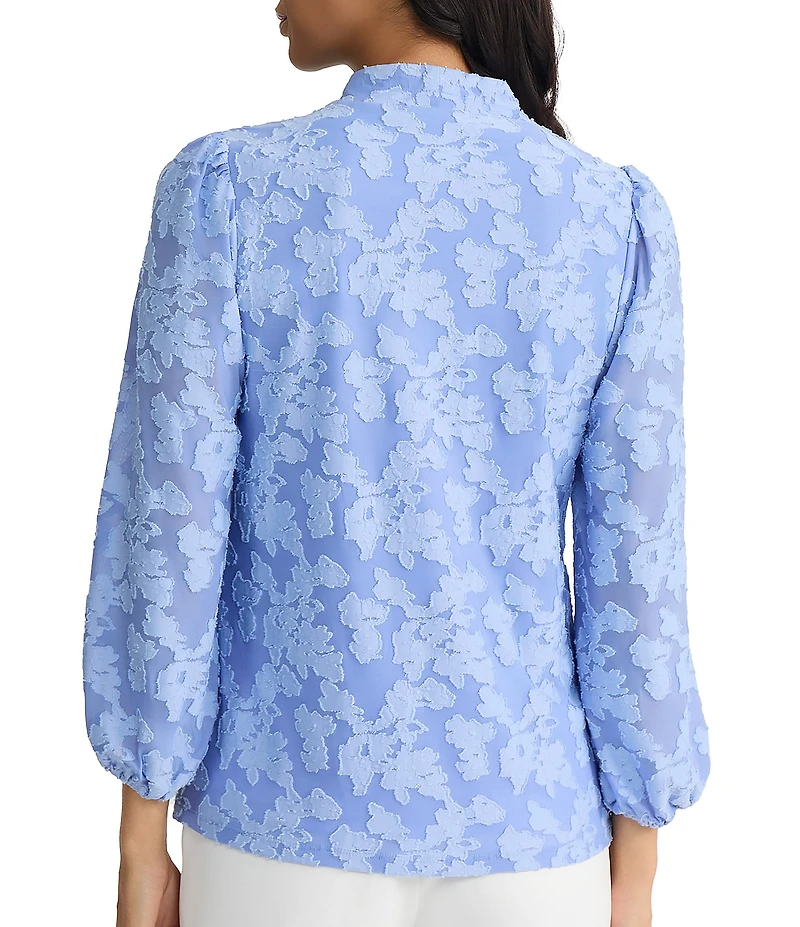 Kasper V-Neck Blouson Sleeve Floral Burnout Blouse