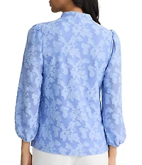 Kasper V-Neck Blouson Sleeve Floral Burnout Blouse