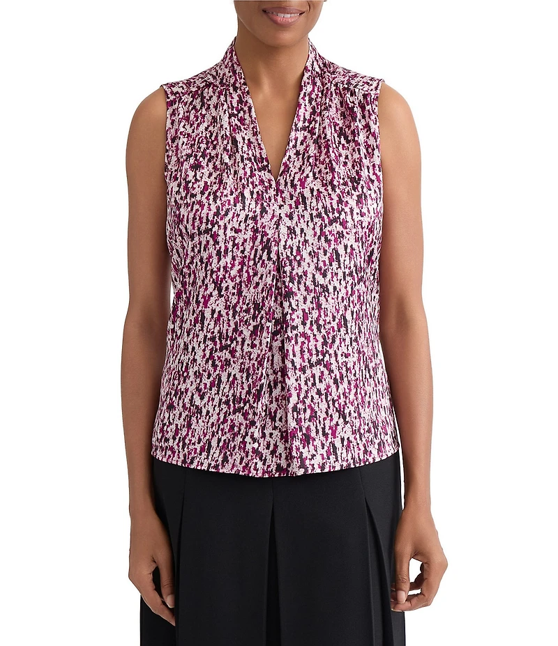 Kasper V-Neck Pleated Shoulder Top