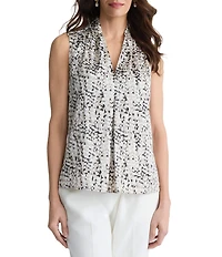 Kasper V Neck Pleated Sleeveless Blouse