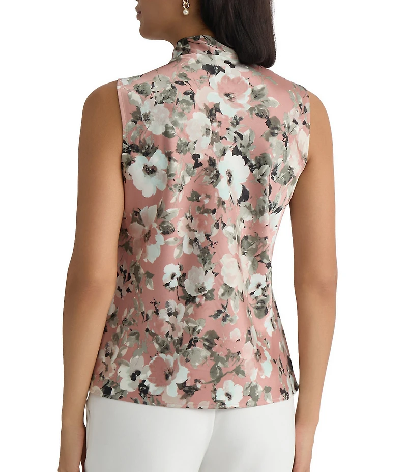 Kasper V Neck Tie Floral Print Blouse