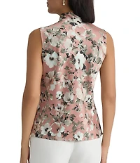 Kasper V Neck Tie Floral Print Blouse