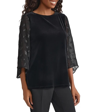 Kasper Velvet Flutter Sleeve Mix Medi Top