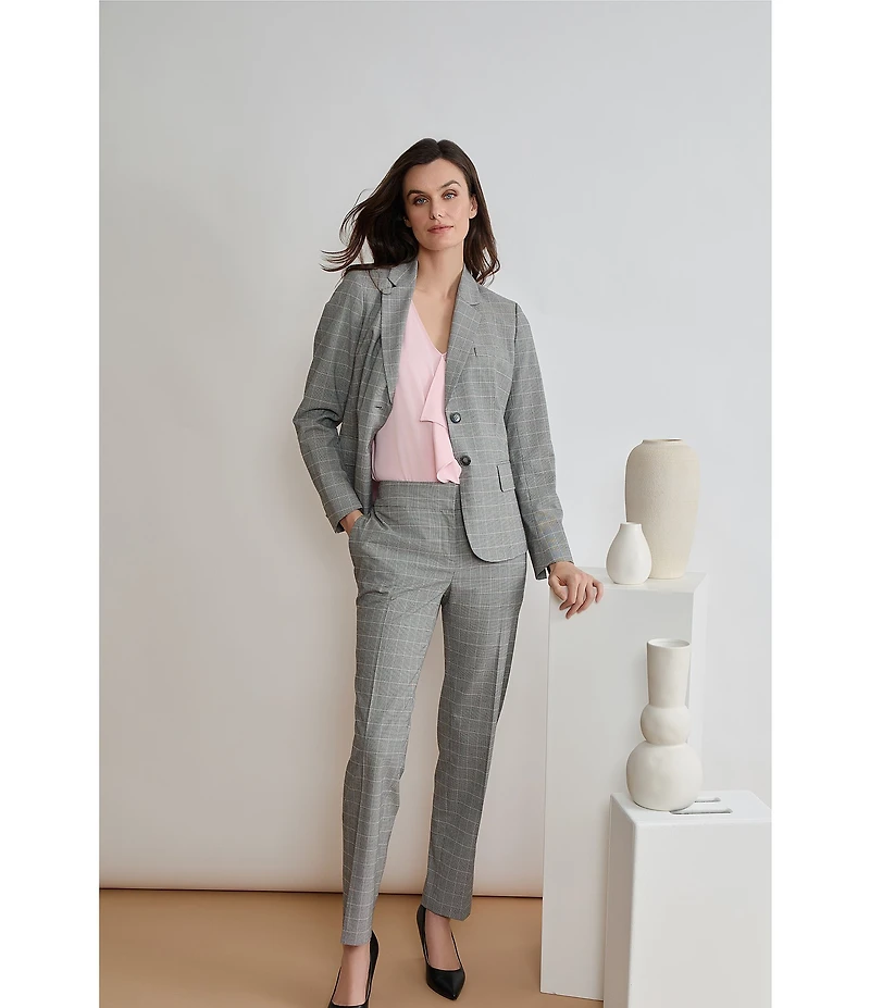 Kasper Woven Plaid Print Fly Front Slim Coordinating Pants