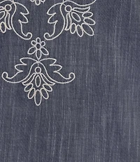Kate Landry by Landry Embroidered Trim Short Sleeve Split V-Neck Woven Chambray Caftan