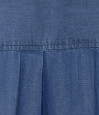 Kate Landry by Landry Plus Size Solid Chambray Short Sleeve Split V-Neck Woven Caftan