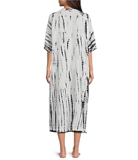 Kate Landry by Landry Woven Black Tie Dye Short Sleeve V-Neck Caftan