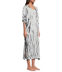 Kate Landry by Landry Woven Black Tie Dye Short Sleeve V-Neck Caftan