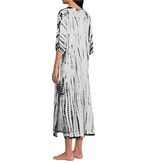 Kate Landry by Landry Woven Black Tie Dye Short Sleeve V-Neck Caftan