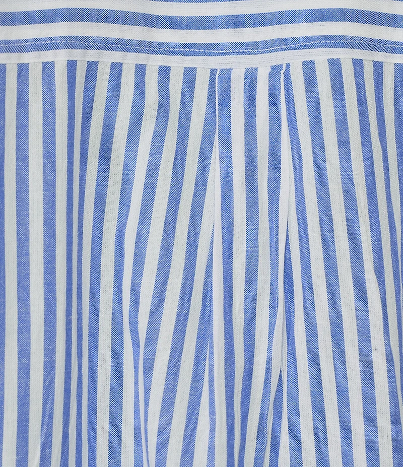 Kate Landry by Landry Yarn Dye Woven Short Sleeve Collared Split V-Neck Long Caftan