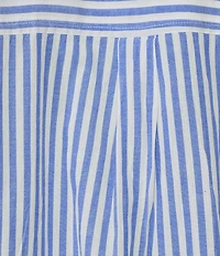 Kate Landry by Landry Yarn Dye Woven Short Sleeve Collared Split V-Neck Long Caftan