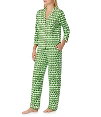 kate spade new york 3/4 Sleeve Notch Collar Brushed Jersey Knit Llama Print Long Pajama Set