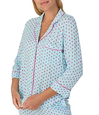 kate spade new york 3/4 Sleeve Notch Collar Jersey Knit Mini Hearts Print Valentine's Day Long Pajama Set