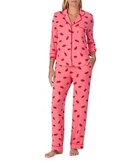 kate spade new york 3/4 Sleeve Notch Collar Jersey Knit Thousand Kisses Valentine's Day Long Pajama Set