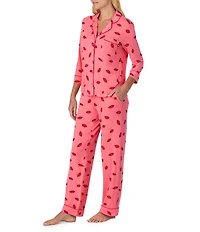 kate spade new york 3/4 Sleeve Notch Collar Jersey Knit Thousand Kisses Valentine's Day Long Pajama Set