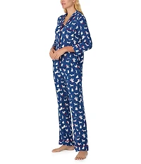 kate spade new york 3/4 Sleeve Notch Collar Jersey Knit Valentine's Day Dogs Long Pajama Set