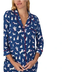 kate spade new york 3/4 Sleeve Notch Collar Jersey Knit Valentine's Day Dogs Long Pajama Set