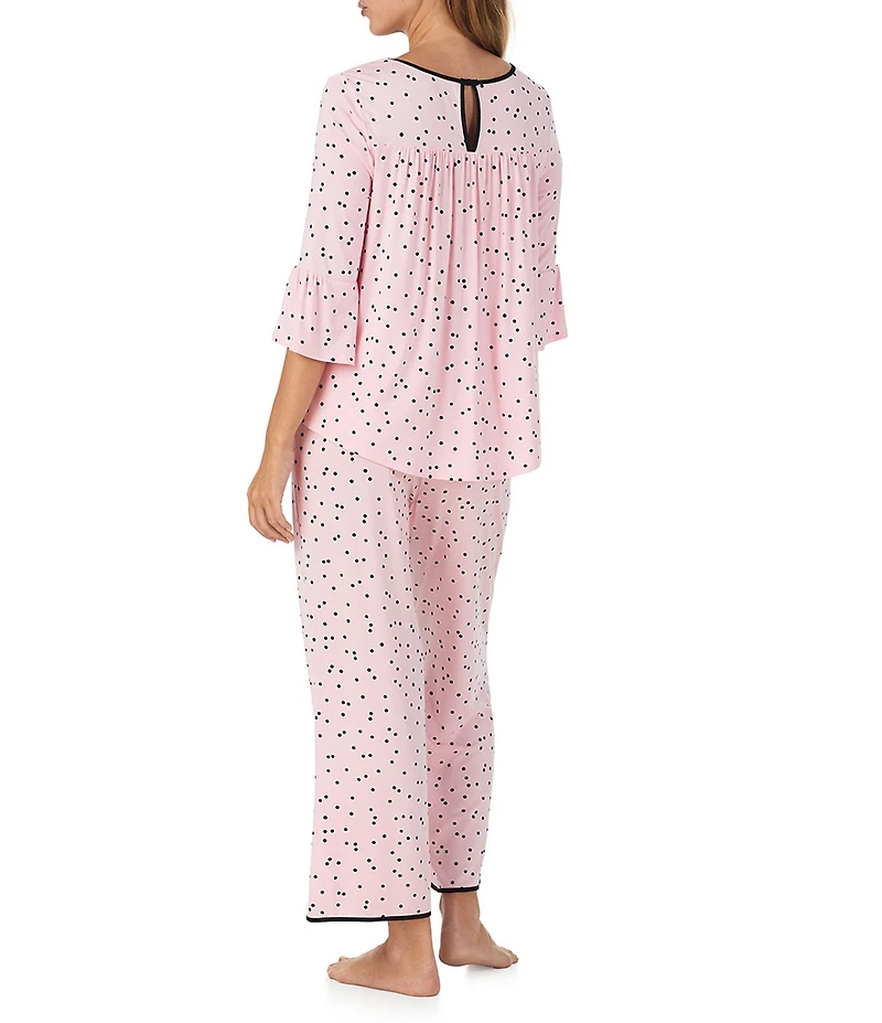 kate spade new york 3/4 Sleeve Round Neck Jersey Knit Dotted Long Pajama Set