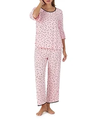 kate spade new york 3/4 Sleeve Round Neck Jersey Knit Dotted Long Pajama Set