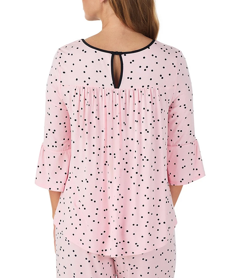 kate spade new york 3/4 Sleeve Round Neck Jersey Knit Dotted Long Pajama Set