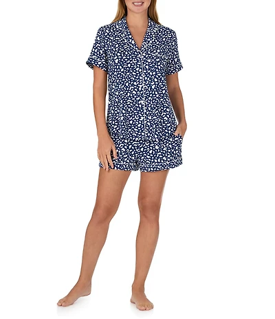 kate spade new york Abstract Spot Print Short Sleeve Notch Collar Jersey Knit Shorty Pajama Set