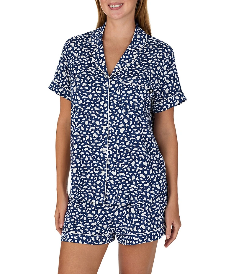 kate spade new york Abstract Spot Print Short Sleeve Notch Collar Jersey Knit Shorty Pajama Set