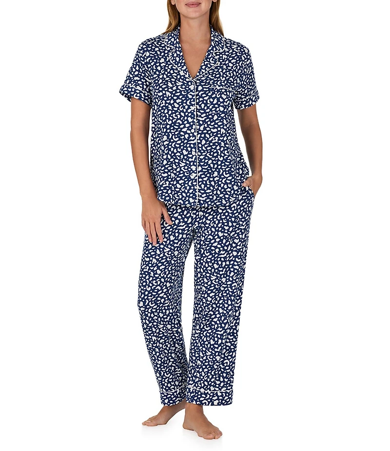 kate spade new york Abstract Spots Print Short Sleeve Notch Collar Jersey Knit Cropped Pajama Set