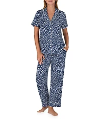 kate spade new york Abstract Spots Print Short Sleeve Notch Collar Jersey Knit Cropped Pajama Set