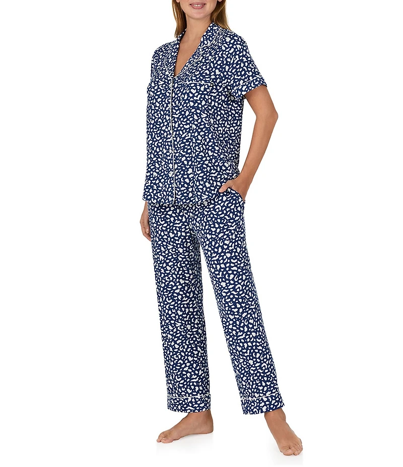 kate spade new york Abstract Spots Print Short Sleeve Notch Collar Jersey Knit Cropped Pajama Set