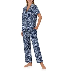 kate spade new york Abstract Spots Print Short Sleeve Notch Collar Jersey Knit Cropped Pajama Set