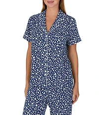 kate spade new york Abstract Spots Print Short Sleeve Notch Collar Jersey Knit Cropped Pajama Set