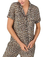 kate spade new york Animal Print Short Sleeve Notch Collar Button-Front Knit Cropped Pajama Set