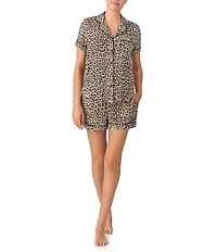 kate spade new york Animal Print Short Sleeve Notch Collar Knit Shorty Pajama Set