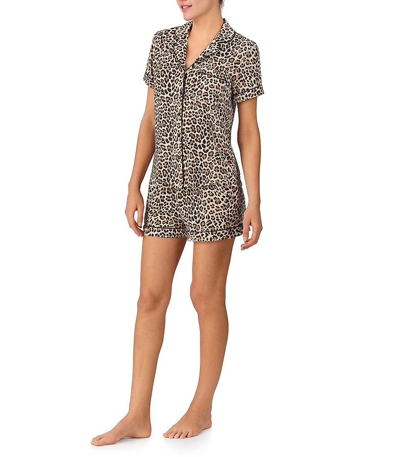 kate spade new york Animal Print Short Sleeve Notch Collar Knit Shorty Pajama Set