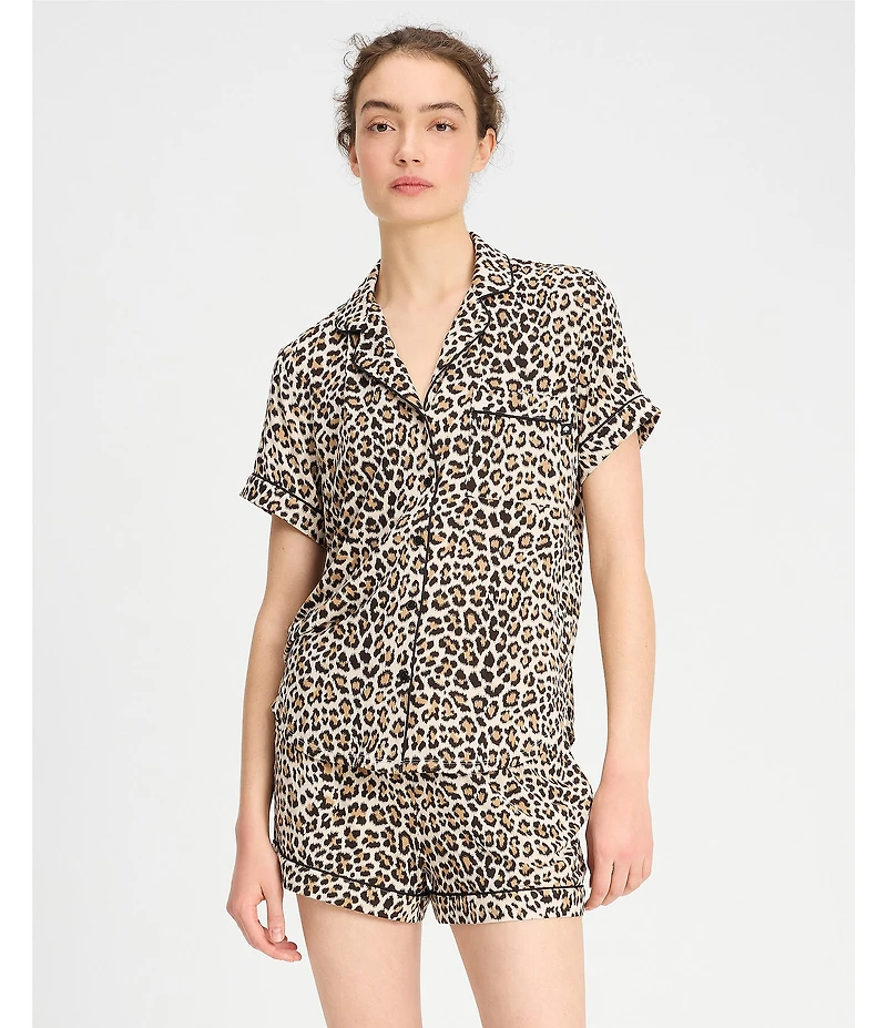 kate spade new york Animal Print Short Sleeve Notch Collar Knit Shorty Pajama Set