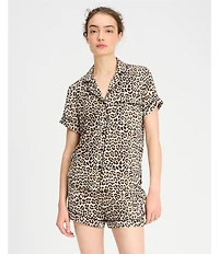 kate spade new york Animal Print Short Sleeve Notch Collar Knit Shorty Pajama Set