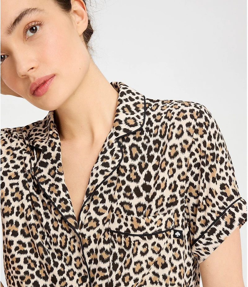 kate spade new york Animal Print Short Sleeve Notch Collar Knit Shorty Pajama Set