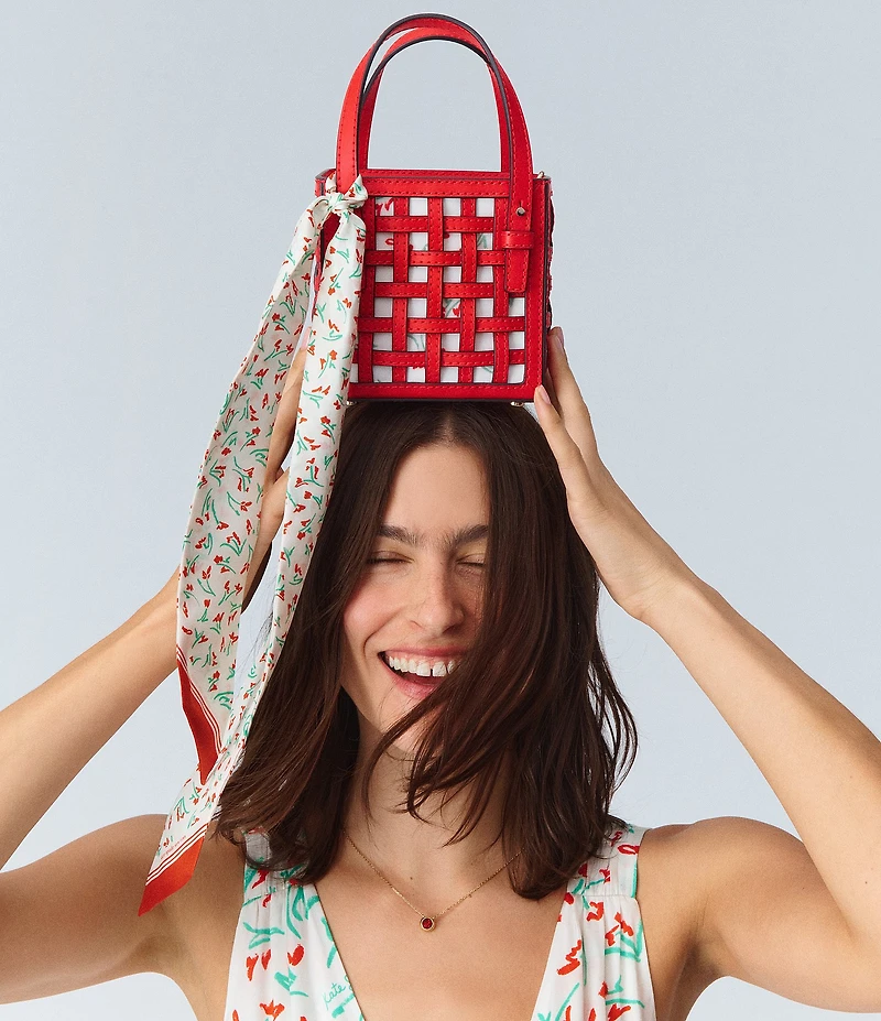 kate spade new york Basket Leather Woven Drawstring Bag