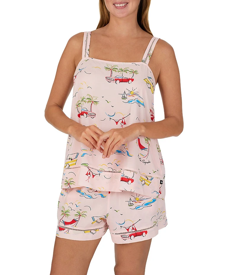 kate spade new york Beach Day Print Sleeveless Square Neck Woven Shorty Pajama Set