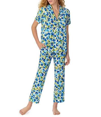 kate spade new york Blooming Garden Print Short Sleeve Notch Collar Jersey Knit Cropped Pajama Set