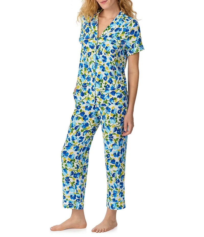 kate spade new york Blooming Garden Print Short Sleeve Notch Collar Jersey Knit Cropped Pajama Set